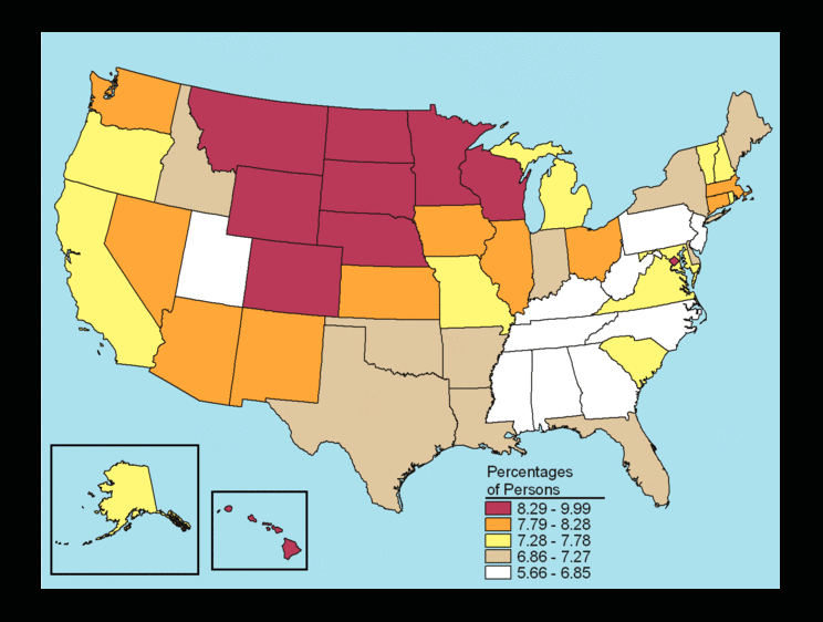 Percent of Population Engaged in Alcohol Abuse by State, 2006-2008